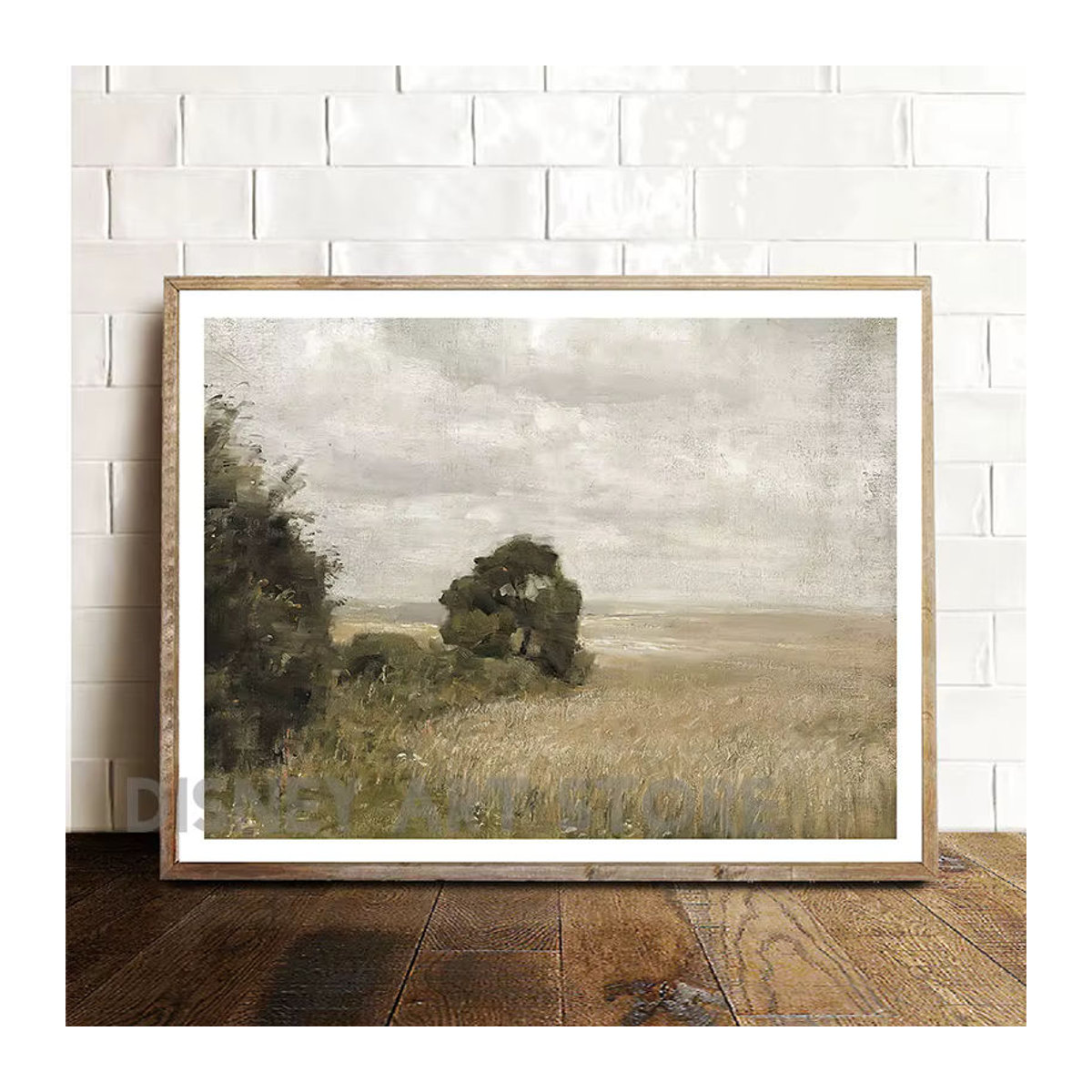 MINISO Vintage Landschaft Wanddeko Leinwanddruck mit Blumen und Bauernhaus in Querformat, mehrfarbig - Bild 1