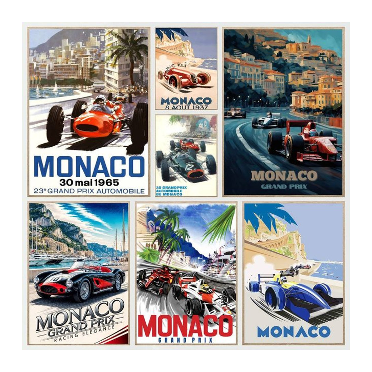 MINISO Vintage Monaco Prix F1 Racing Poster Aufkleber, wasserfester Wandkunst-Druck für Wohnzimmer und Schlafzimmer, mehrfarbig, rechteckig - Bild 1