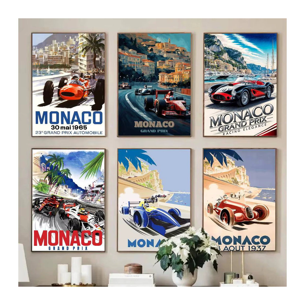 MINISO Vintage Monaco Prix F1 Racing Poster Aufkleber, wasserfester Wandkunst-Druck für Wohnzimmer und Schlafzimmer, mehrfarbig, rechteckig - Bild 2