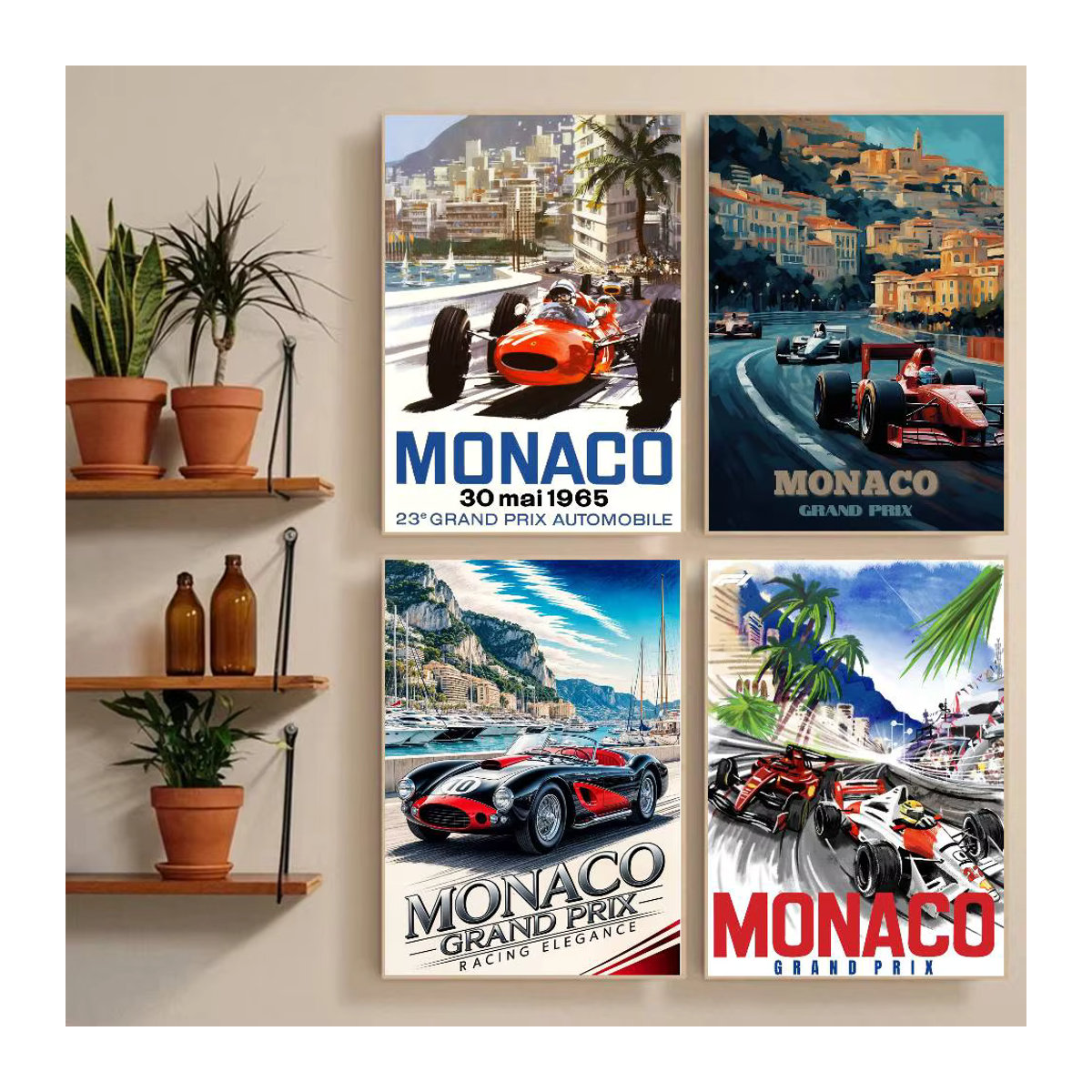 MINISO Vintage Monaco Prix F1 Racing Poster Aufkleber, wasserfester Wandkunst-Druck für Wohnzimmer und Schlafzimmer, mehrfarbig, rechteckig - Bild 3