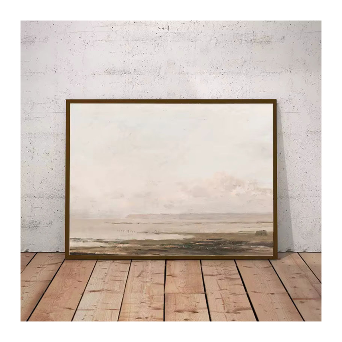 MINISO Vintage Ölgemälde Pink Hazy Beach Leinwand Poster Meereslandschaft in Rosa und Beige im Querformat - Bild 1