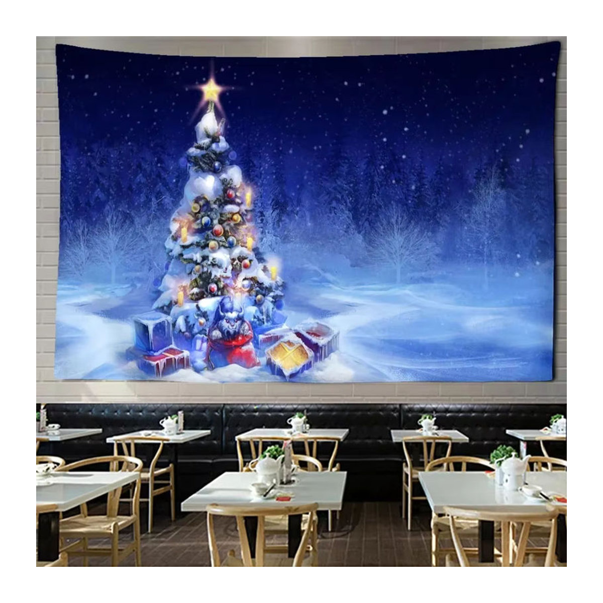 MINISO Weihnachts-Wandteppich im Bohemian-Stil mit Rentier-Motiv, blau, B/H: 60 x 40 cm - Bild 1