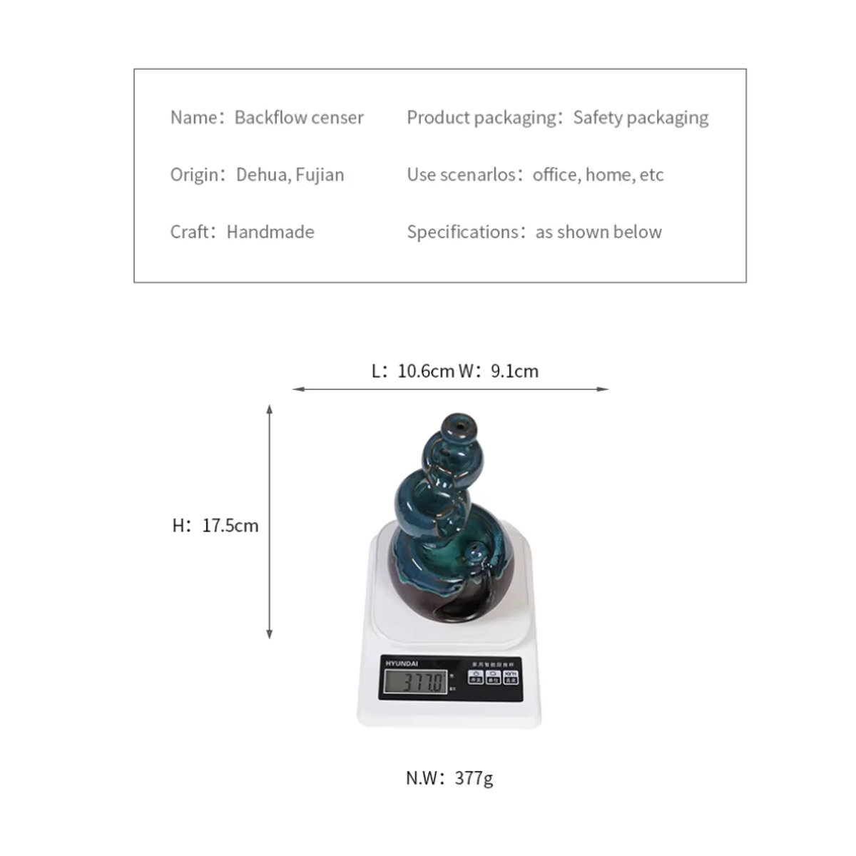 MINITAKING Keramik Wasserfall Rückfluss Weihrauchbrenner in Lila und Blau mit orientalischem Design - Bild 2