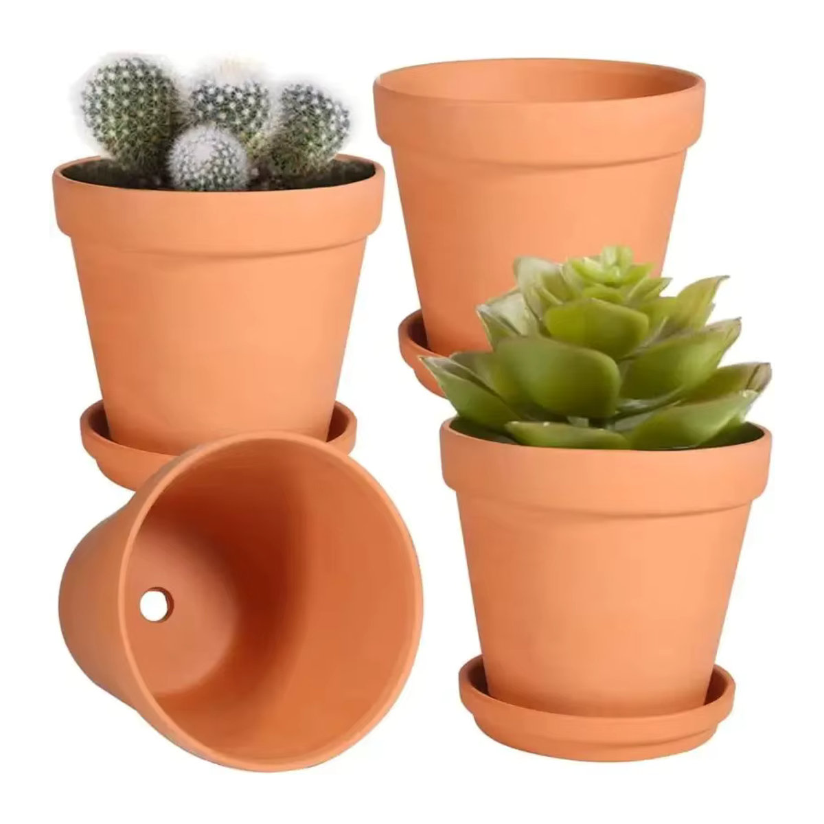 MINITAKING Terrakotta-Töpfe Set aus Ton mit Untertassen und Ablaufloch, 4er-Pack, Farbe: Rot, Durchmesser: 10,2 cm - Bild 4