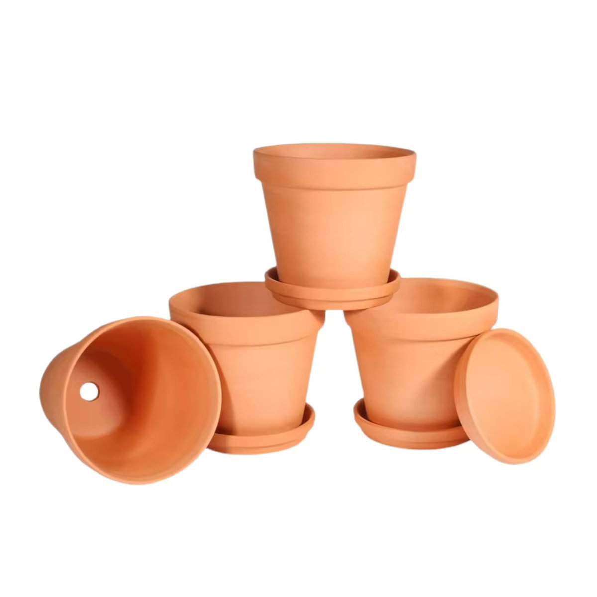MINITAKING Terrakotta-Töpfe Set aus Ton mit Untertassen und Ablaufloch, 4er-Pack, Farbe: Rot, Durchmesser: 10,2 cm - Bild 5