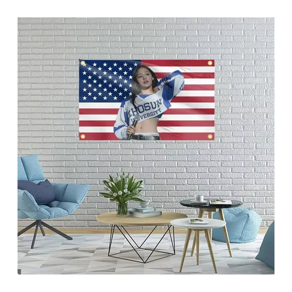 Minji Bunnie Wandteppich mit amerikanischer Flagge und Tier-Motiv, mehrfarbig, B: 152,4 cm, H: 91,44 cm - Bild 2