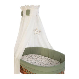 Mionido Stubenwagen Lounge Babybett aus Buche mit Rattan und Bettwäsche in Grün
