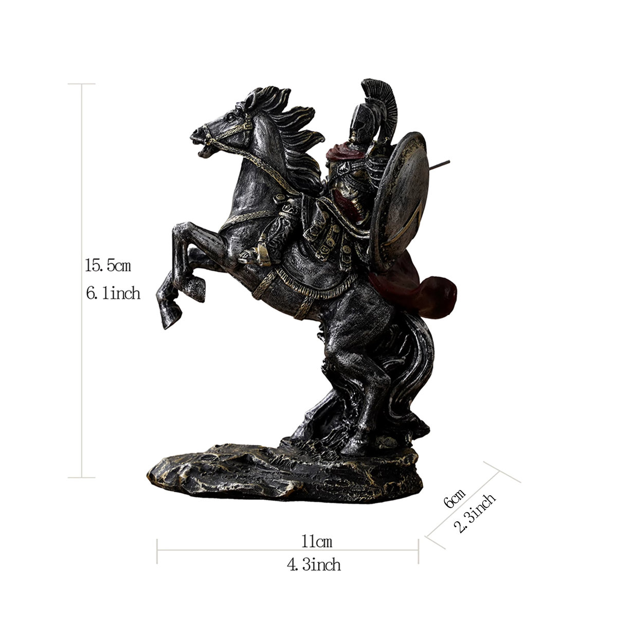 Misvial Spartan Resin Warrior Figur mit Pferd in Silber als ästhetische Tischdekoration für dein Home Office oder Wohnzimmer - Bild 6