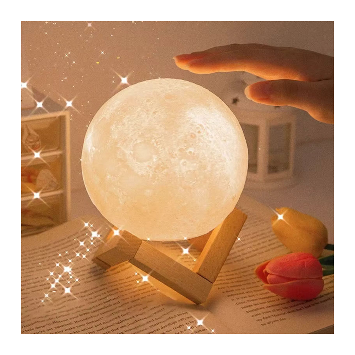 Mitty Mondlichtlampe aus Holz in Weiß im skandinavischen Design als Nachttischlampe, Höhe: 8 cm - Bild 2