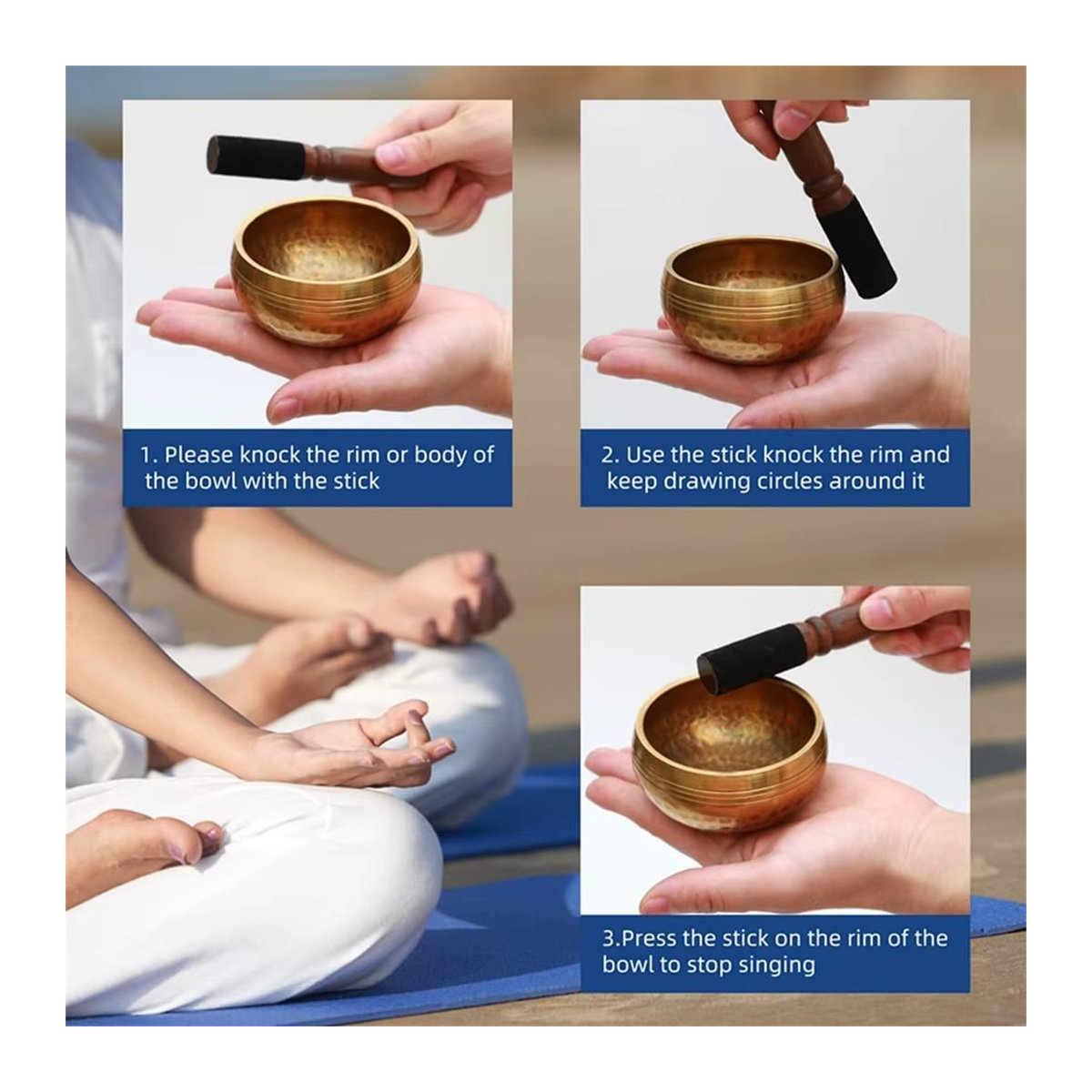 Miwayer Sing Bowl aus Messing handgemacht in Gold für Yoga und Klangtherapie - Bild 4