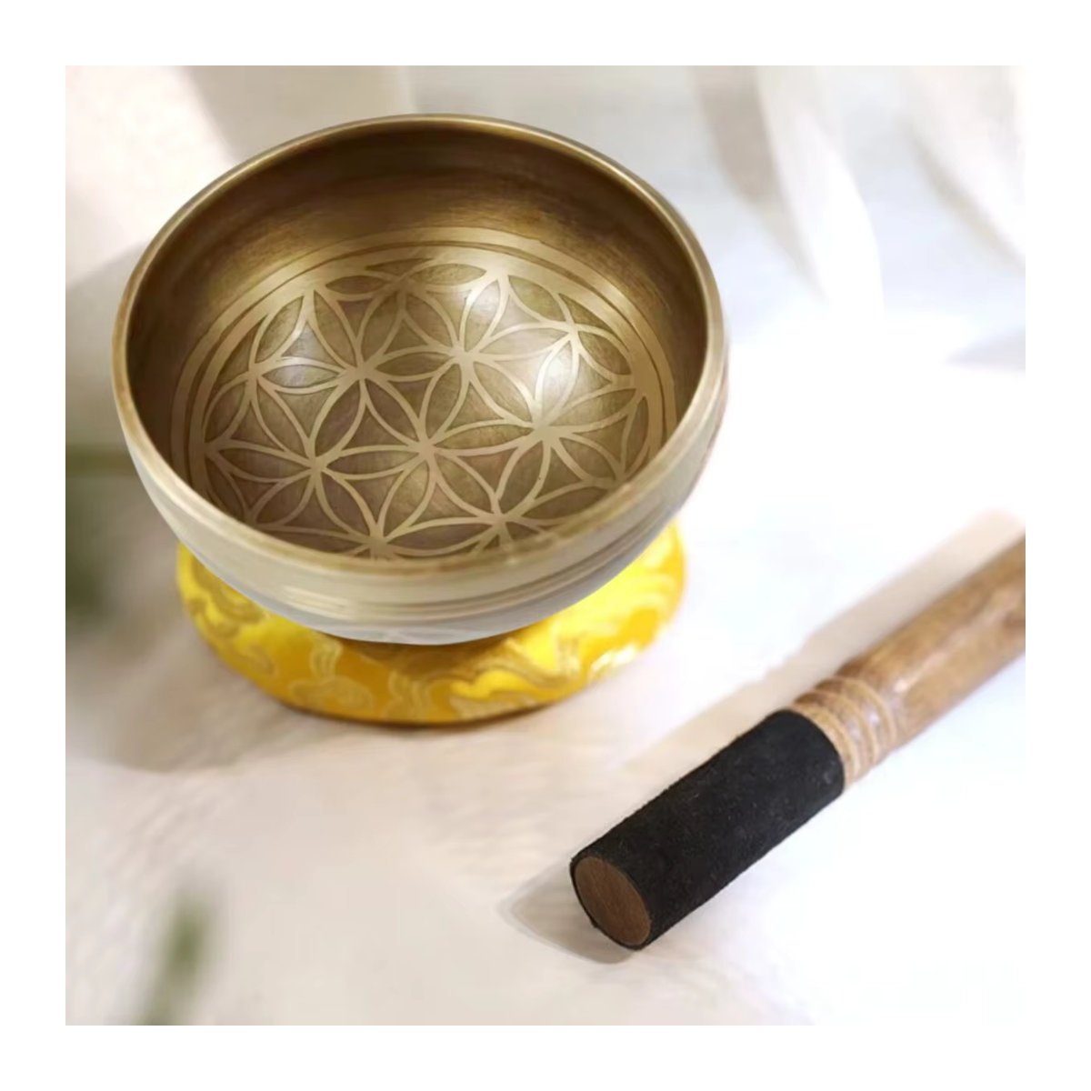Miwayer Tibetisches Klangschalen Set Blume des Lebens in Gold für Meditation, Yoga und Achtsamkeit - Bild 3