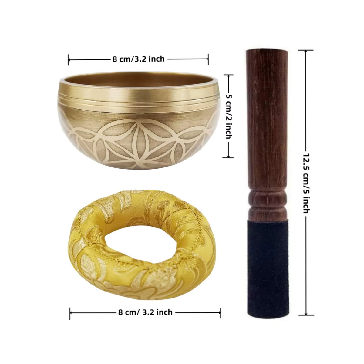 Miwayer Tibetisches Klangschalen Set Blume des Lebens in Gold für Meditation, Yoga und Achtsamkeit - Bild 4