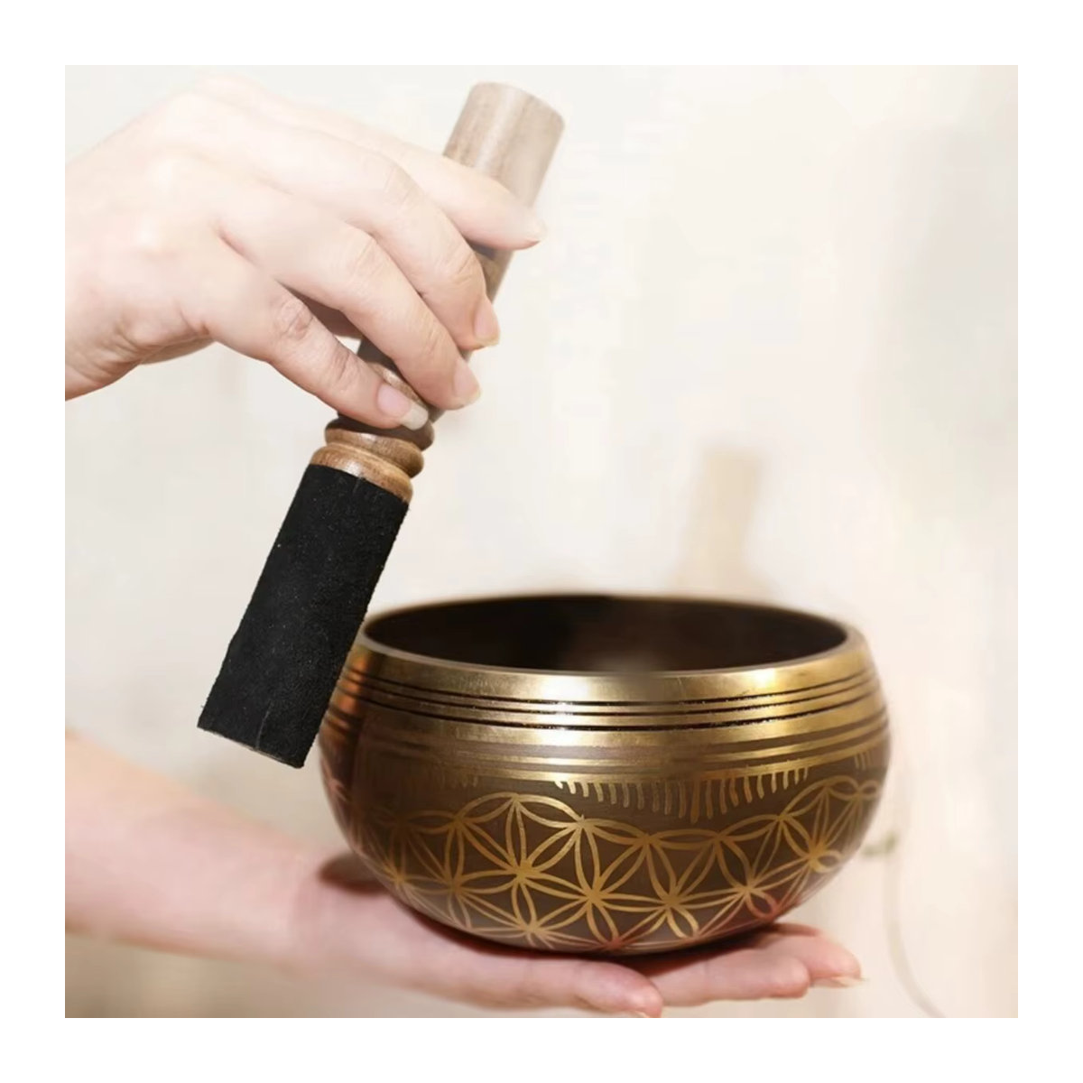 Miwayer Tibetisches Klangschalen Set Blume des Lebens in Gold für Meditation, Yoga und Achtsamkeit - Bild 5