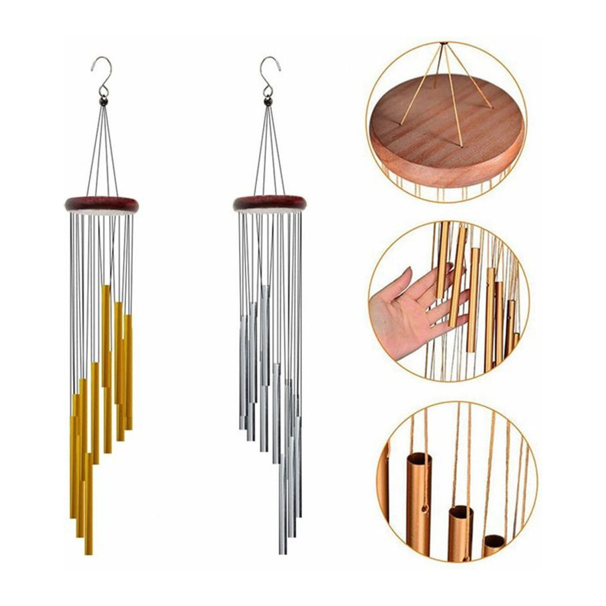 Miwayer Windspiel aus Metall mit 12 Rohren für Garten und Terrasse, Silber und Gold, Höhe: 58,42 cm - Bild 1