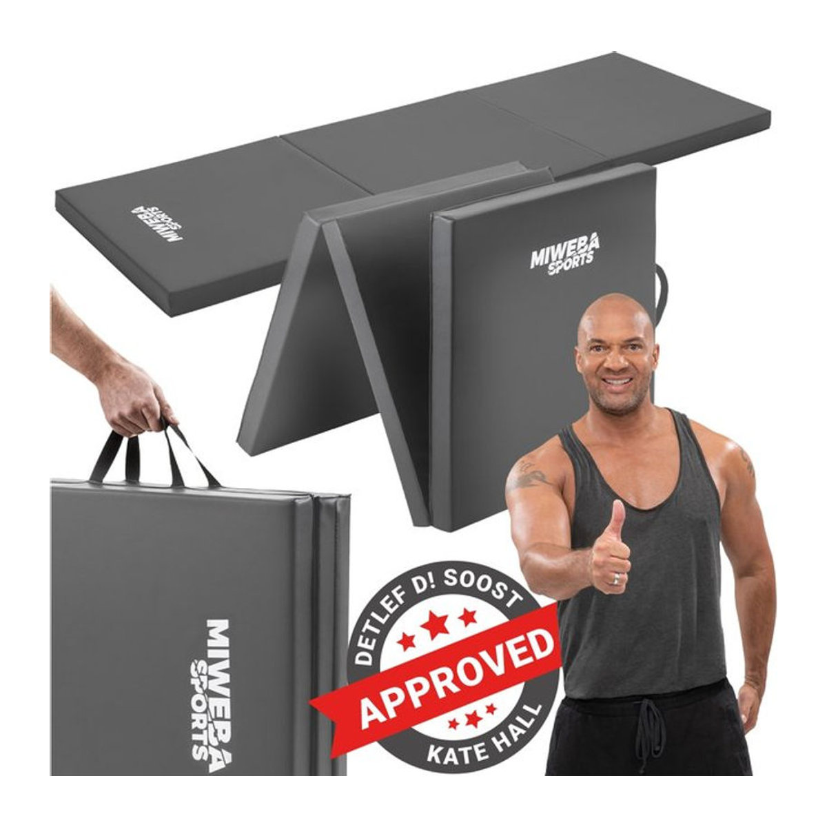 Miweba Sports Gymnastikmatte GM100, faltbare und rutschfeste Turnmatte aus PVC mit Tragegriffen, Grau - Bild 1
