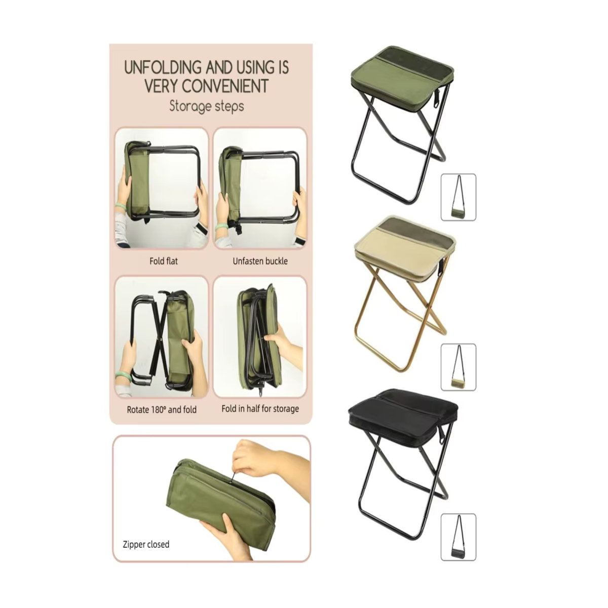 Mix&equipment Klappbarer Mini Campinghocker für Outdoor und Angeln in Khaki - Bild 5