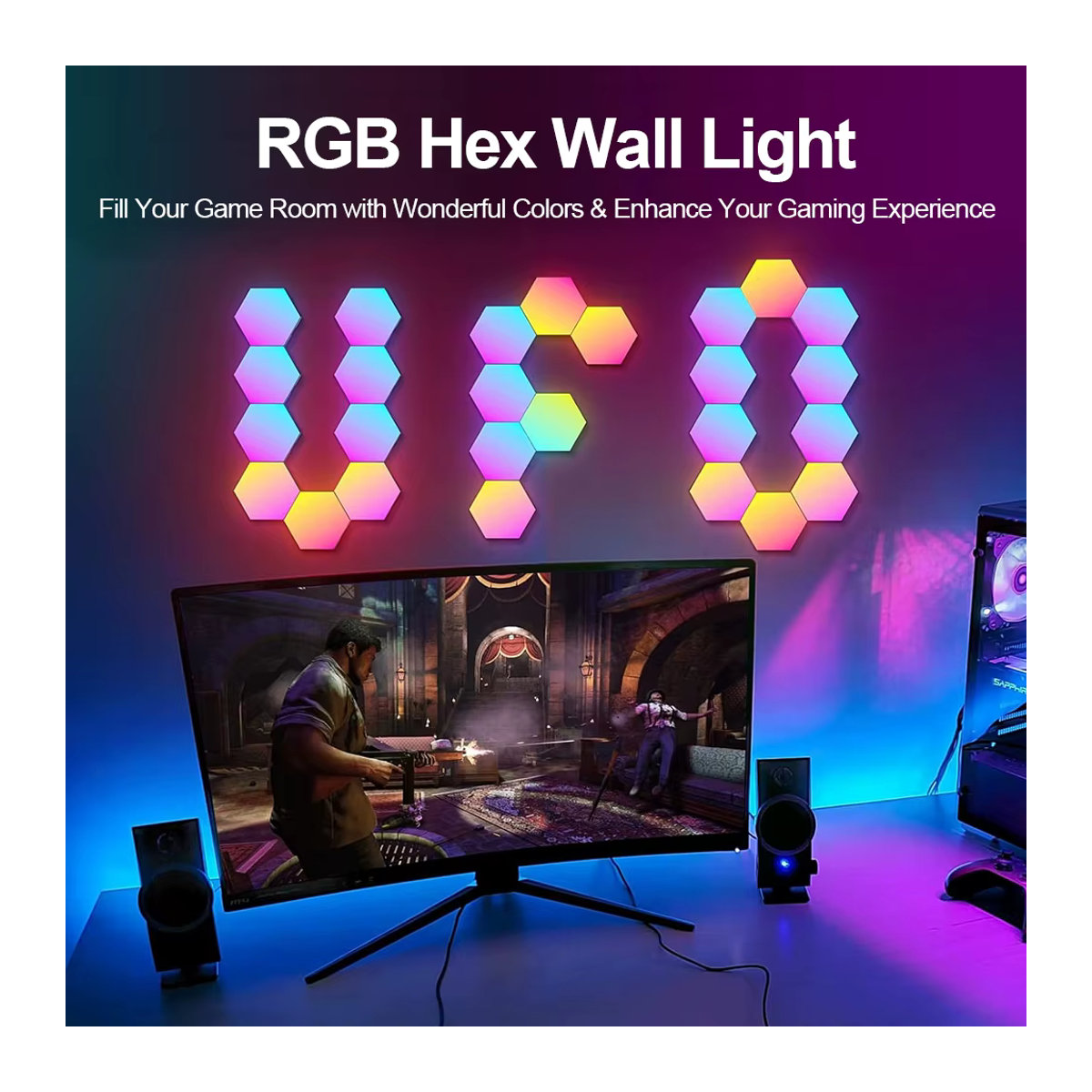 mixxar ZK30 RGB Smart Sechseckige Wand Lampe Bunt Modern mit App-Steuerung und Musik-Rhythmus-Funktion - Bild 2