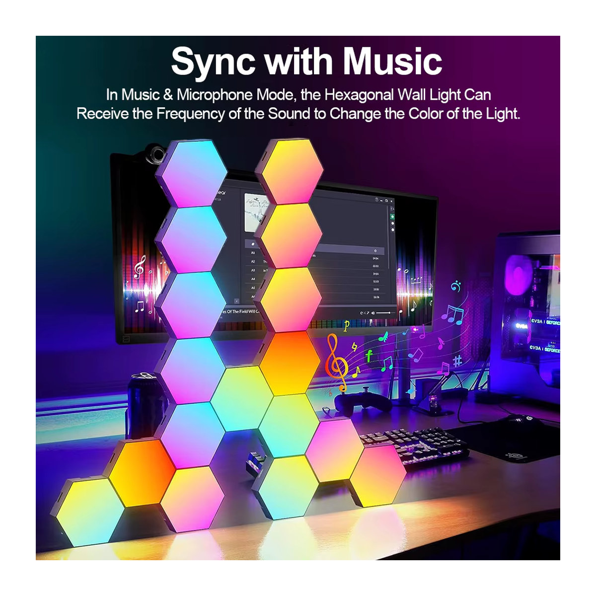 mixxar ZK30 RGB Smart Sechseckige Wand Lampe Bunt Modern mit App-Steuerung und Musik-Rhythmus-Funktion - Bild 4