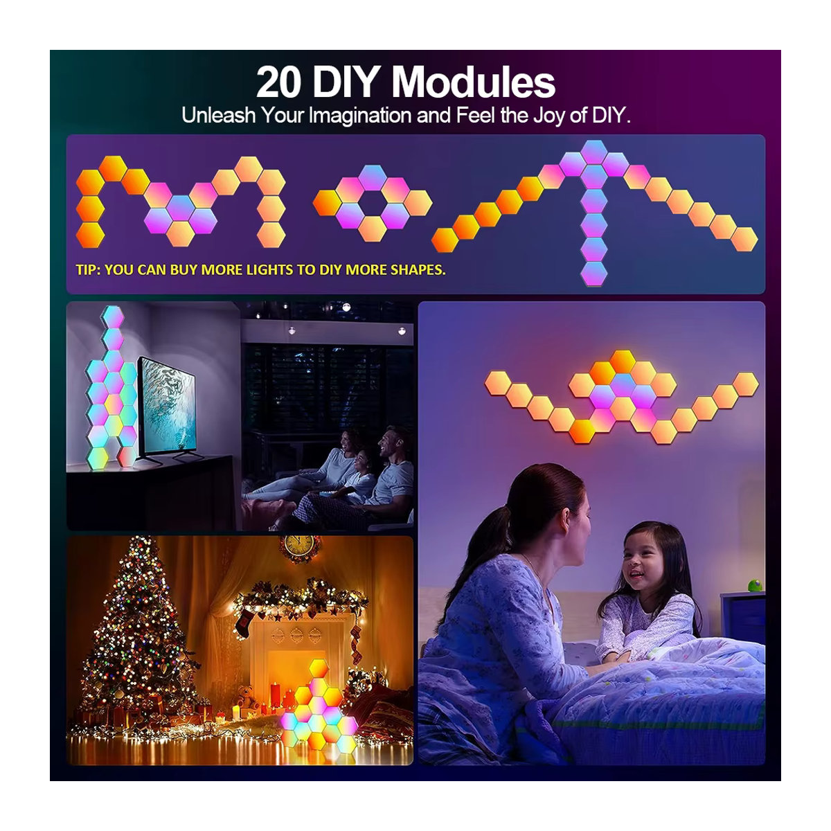 mixxar ZK30 RGB Smart Sechseckige Wand Lampe Bunt Modern mit App-Steuerung und Musik-Rhythmus-Funktion - Bild 5