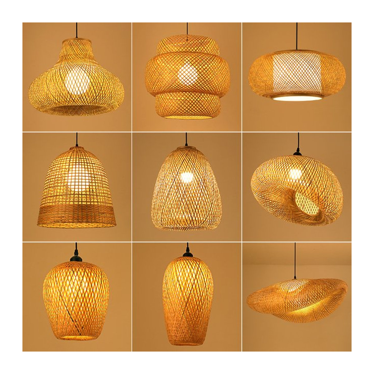 Mixxar ZK50 LED Rattan Kronleuchter aus Bambus in Braun im Retro-Bohemian-Stil mit E27 Fassung - Bild 1