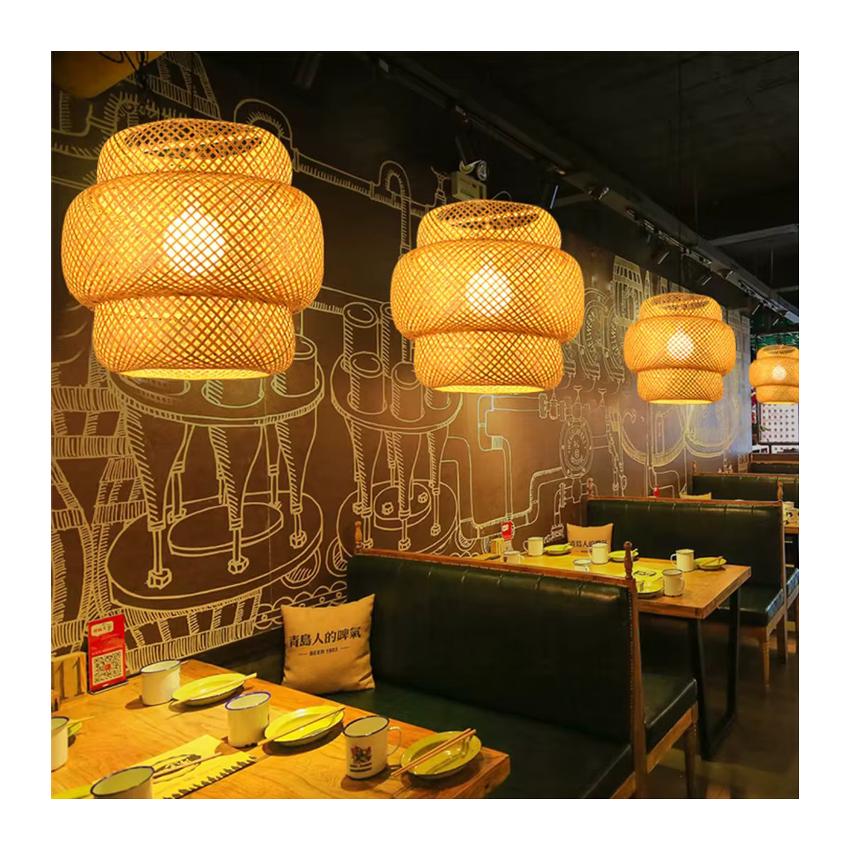 Mixxar ZK50 LED Rattan Kronleuchter aus Bambus in Braun im Retro-Bohemian-Stil mit E27 Fassung - Bild 2