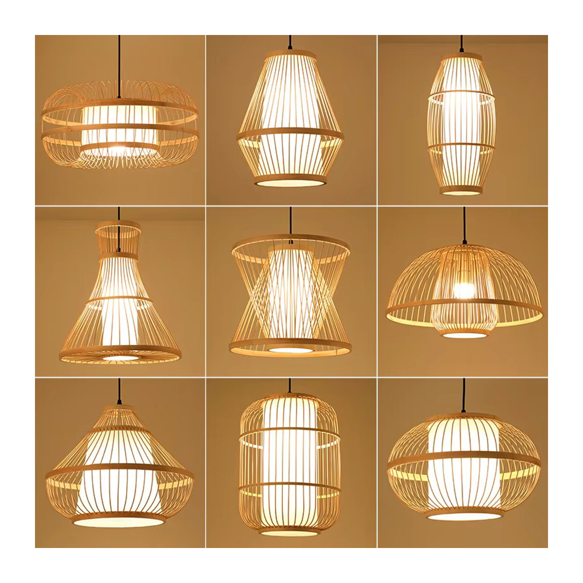 mixxar ZK50 Pendelleuchte aus natürlichem Bambus und Rattan im Bohemian Stil mit E27 Fassung, Farbe: Natur - Bild 1