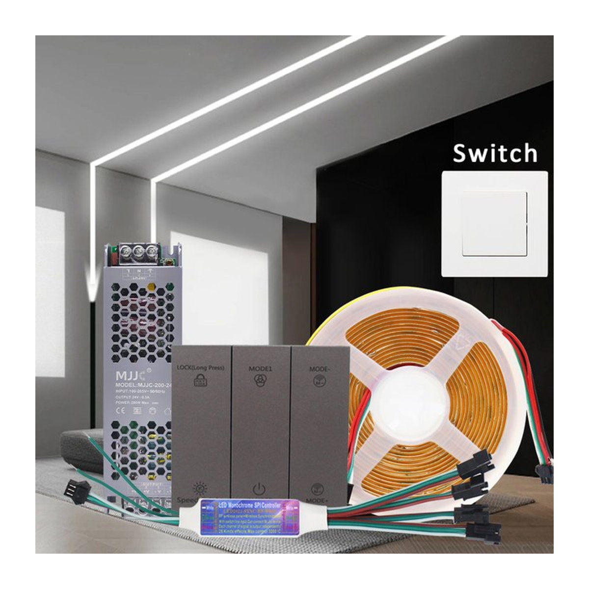 MJJC COB LED Streifenlicht Warmweiß 24V mit fließendem Wasser Effekt für Smart Switch Control Controller - Bild 1