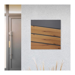 ML-Design Briefkasten mit Zeitungsfach aus Stahl in Anthrazit und Eiche, B/T/H: 37 x 37 x 11 cm