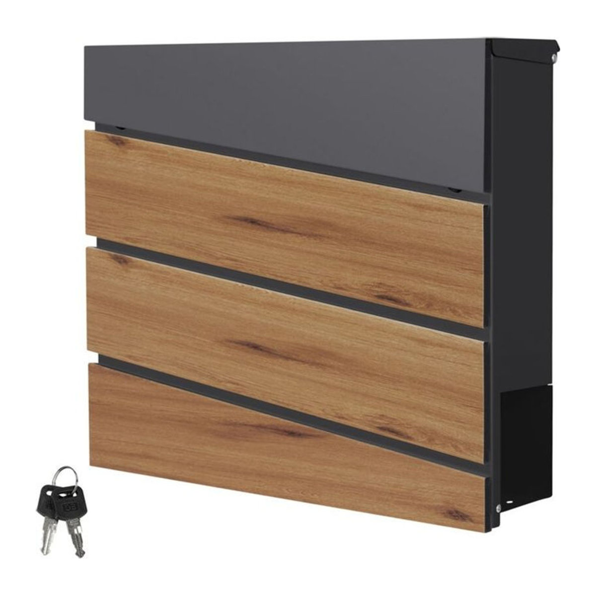 ML-Design Briefkasten mit Zeitungsfach aus Stahl in Anthrazit und Eiche, B/T/H: 37 x 37 x 11 cm - Bild 2