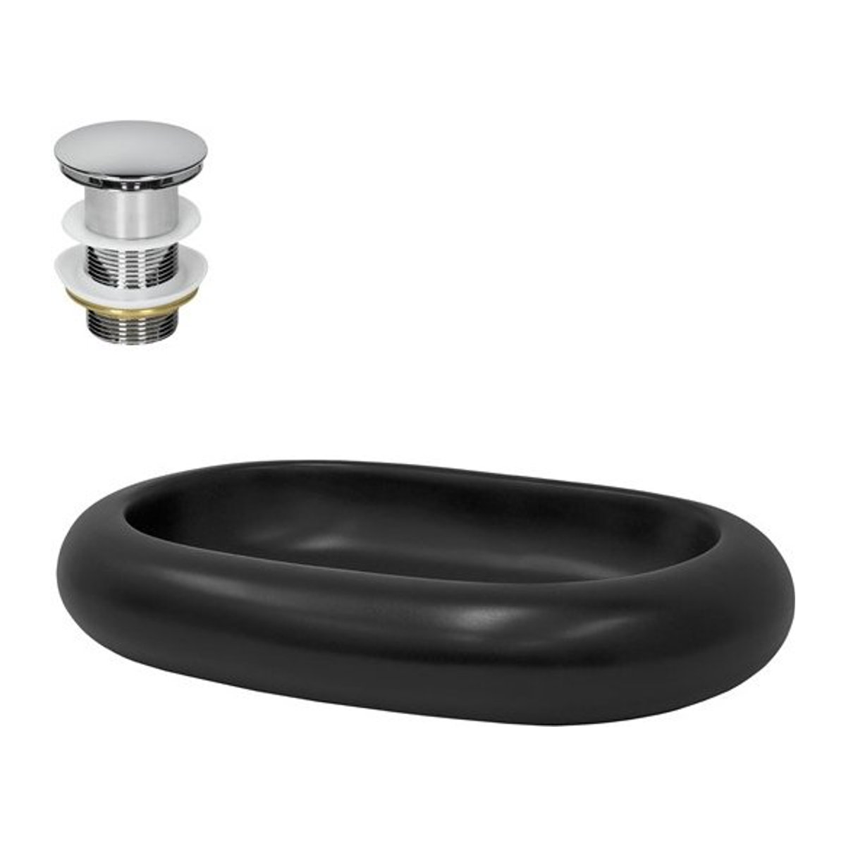 ML-Design Waschbecken aus Keramik in Schwarz mit Ablaufgarnitur in Silber, B: 65 cm, T: 45 cm, H: 11 cm, ohne Überlauf - Bild 1