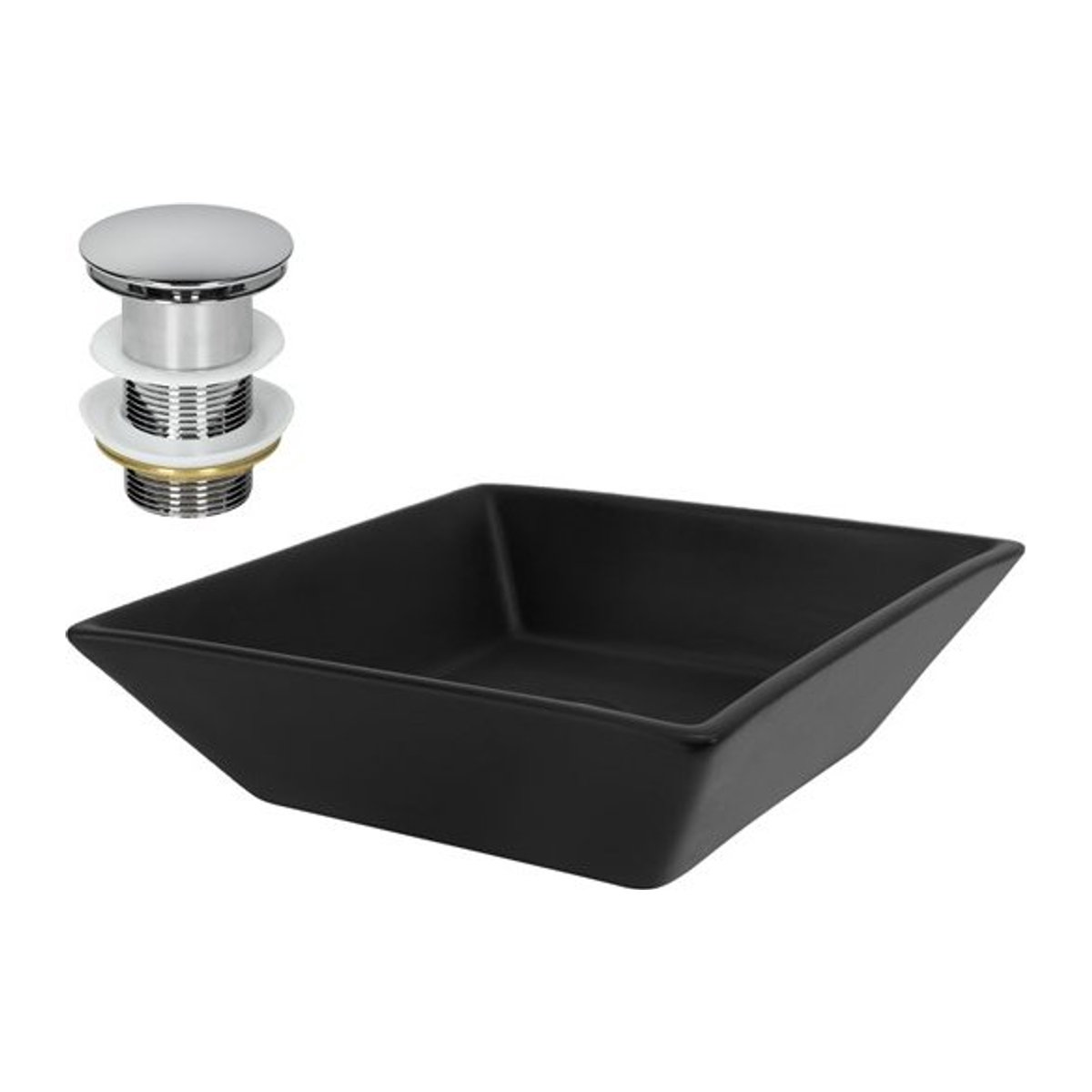 ML-Design Waschbecken aus Keramik in Schwarz mit Ablaufgarnitur in Silber und Chrom ohne Überlauf B/T/H: 41 x 41 x 12 cm - Bild 1