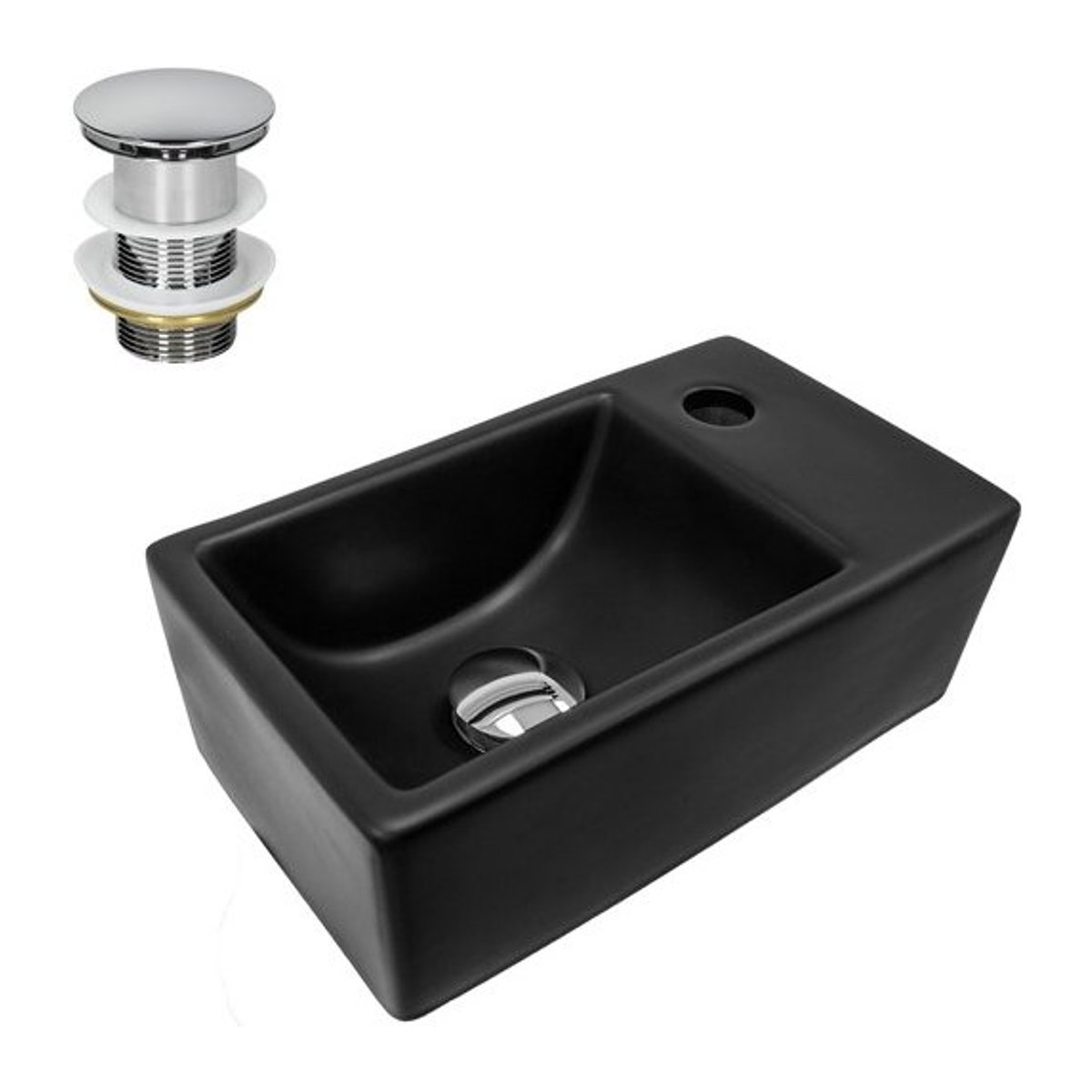 ML-Design Waschbecken aus Keramik in Schwarz mit silberner Ablaufgarnitur ohne Überlauf B: 35,5 cm, T: 20,5 cm, H: 12,5 cm - Bild 1