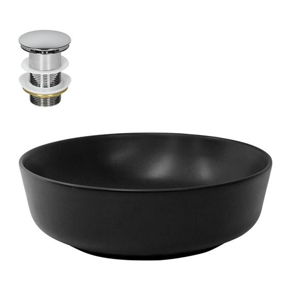 ML-Design Waschbecken aus Keramik mit Ablaufgarnitur in Schwarz und Silber ohne Überlauf Ø 41,5 cm, Höhe: 13,5 cm - Bild 1