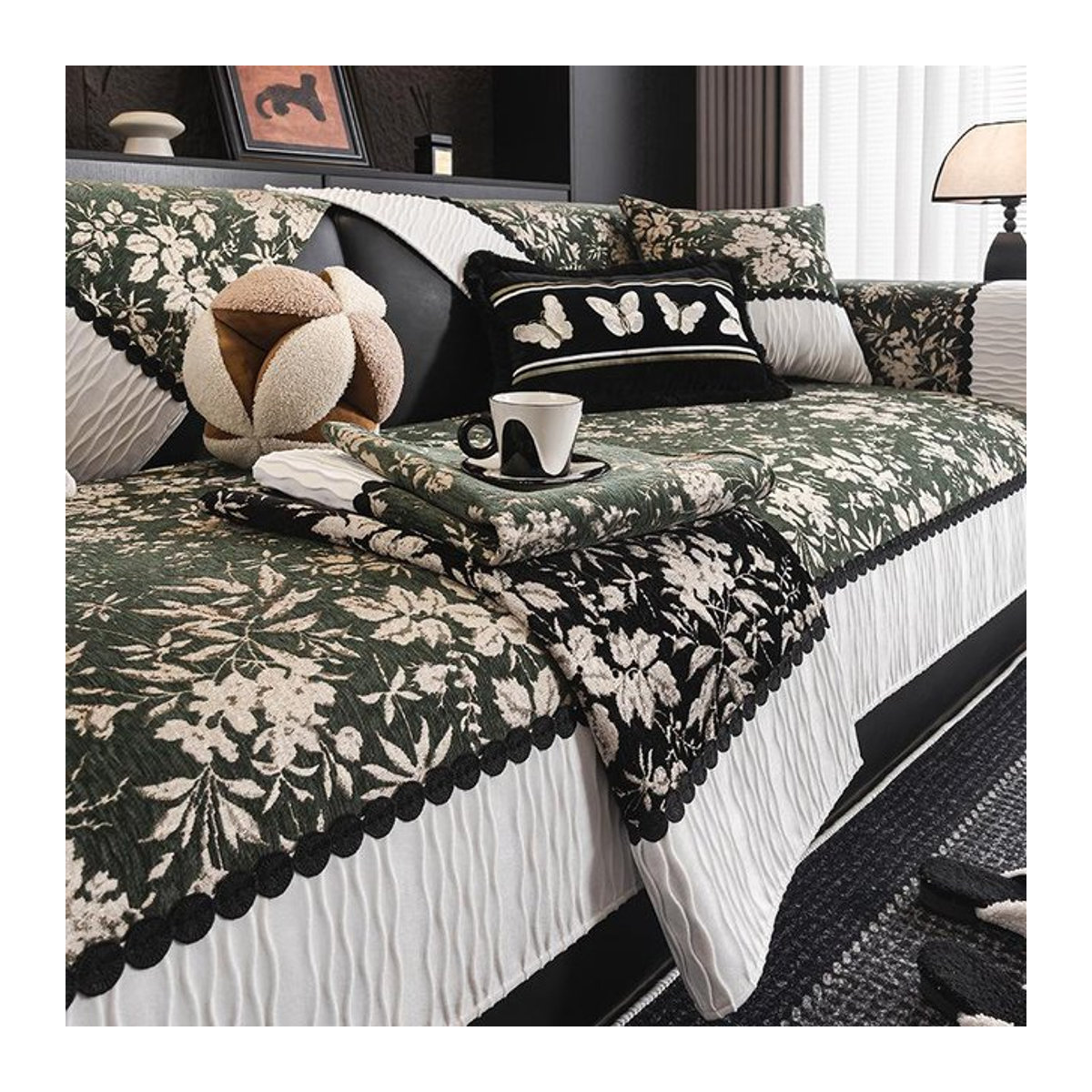 Mo Xuan Chenille Sofakissen im Retro-Stil, rutschfester Sofabezug für dein Sofa, B/B: 70 x 70 cm - Bild 1