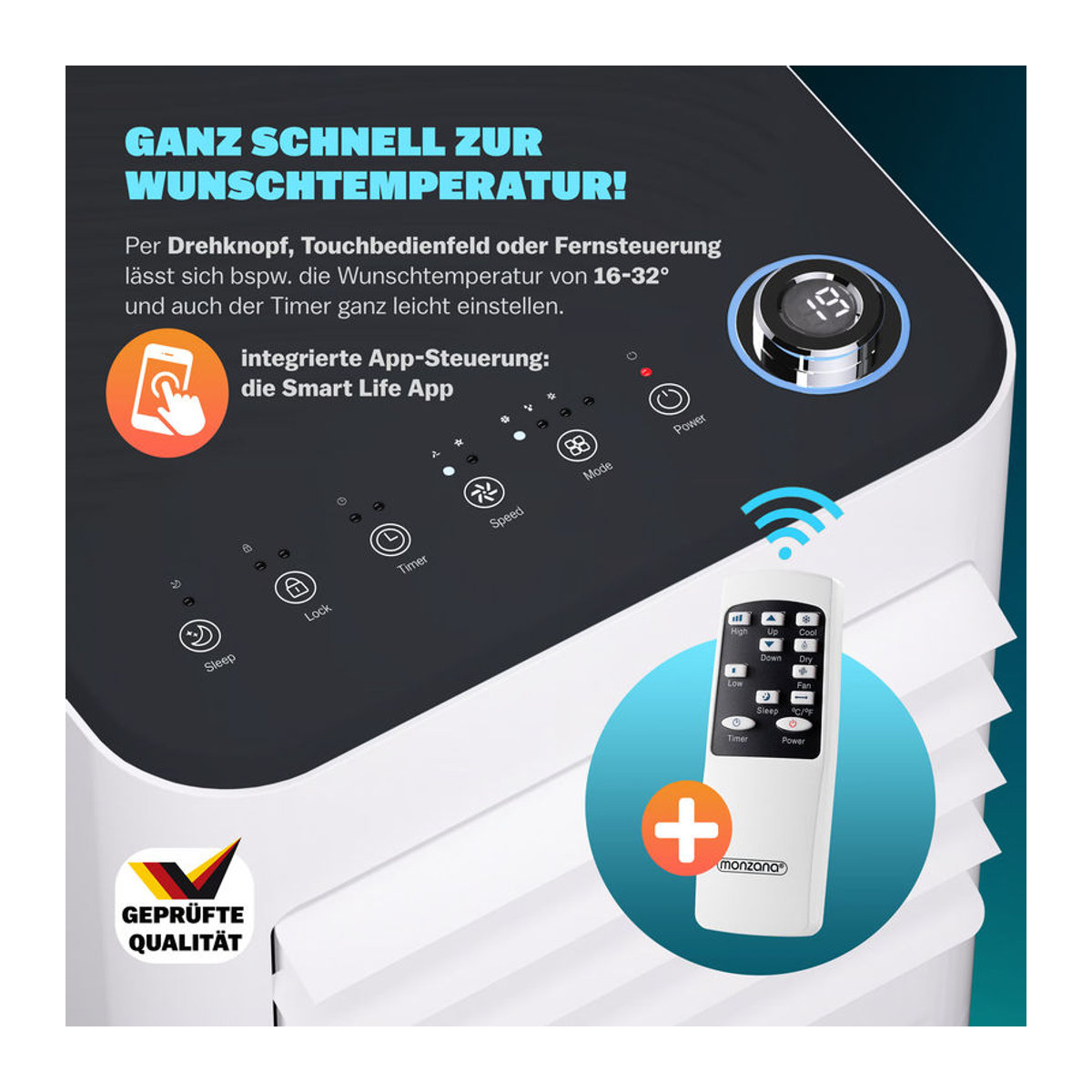 Mobile Klimaanlage MONZANA MZKA2000 Weiß mit Fernbedienung aus Kunststoff - Bild 4