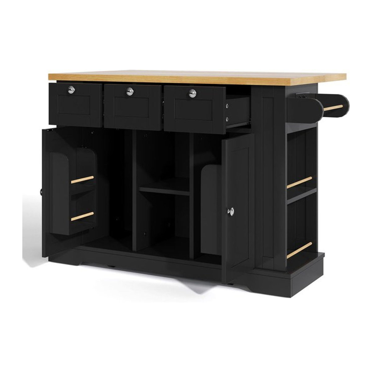 Mobile Kücheninsel von TG Electrical DE in Schwarz im Landhausstil mit klappbarer Arbeitsplatte, drei Schubladen und zwei Schrankfächern, B/T/H: 132 x 40/70 x 87 cm - Bild 1