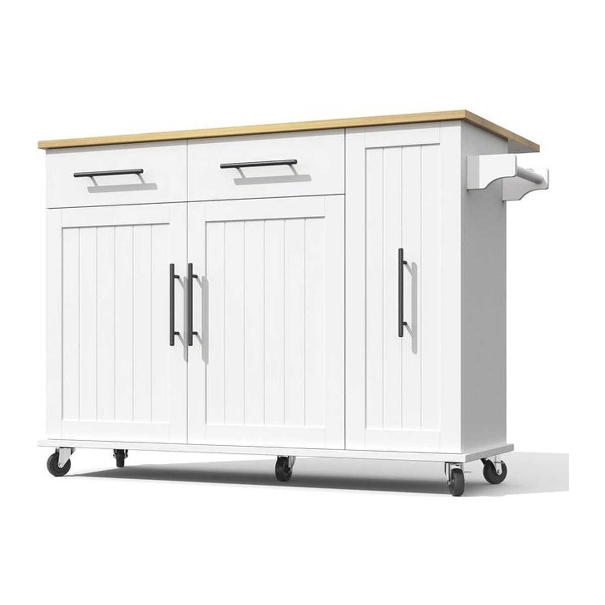 Mobile Kücheninsel von TG Electrical DE in Weiß und Natur mit ausklappbarer Arbeitsplatte und 3-stufigem ausziehbarem Schrank-Organizer, B/T/H: 120 x 40/65 x 90 cm - Bild 1