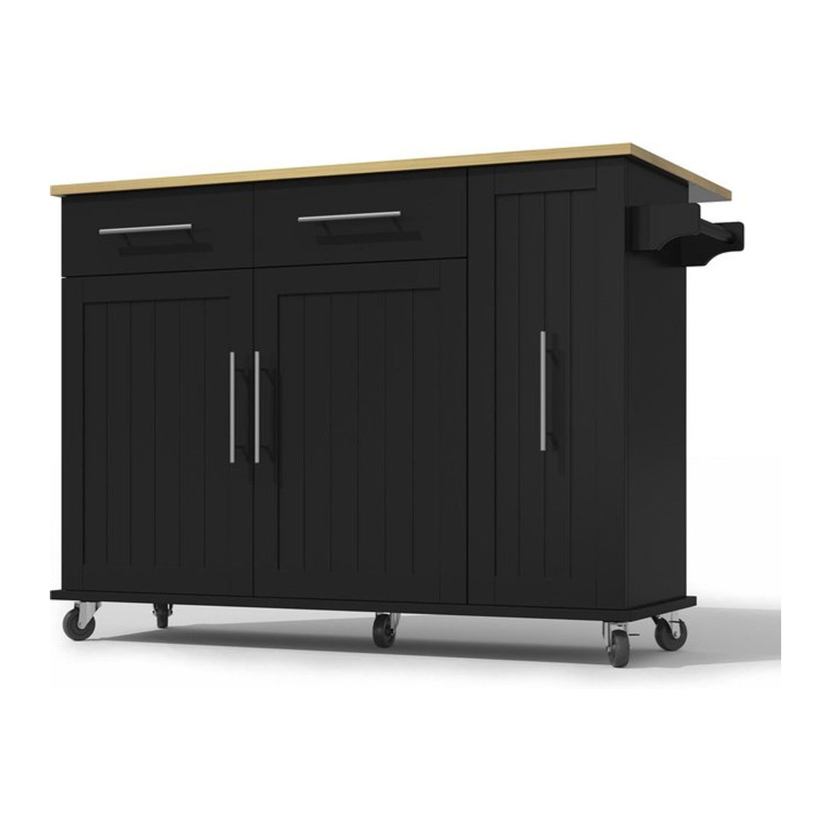 Mobile Kücheninsel von TG Electrical DE mit ausklappbarer Arbeitsplatte und 3-stufigem ausziehbarem Schrank-Organizer in Schwarz und Naturfarbe, B/T/H: 120 x 40/65 x 90 cm - Bild 1