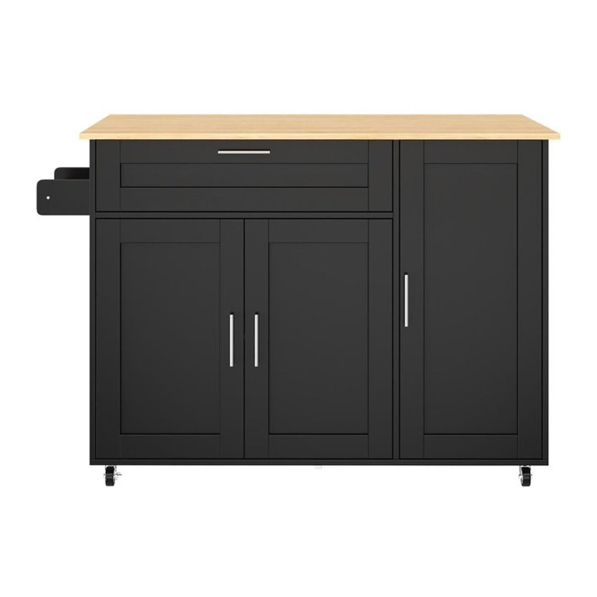 Mobiler Küchentisch von TG Electrical DE in Schwarz und Natur mit ausklappbarer Arbeitsplatte, Schublade, Gewürzregal und Handtuchhalter im Landhausstil, B/T/H: 132,5 x 44/70 x 90 cm - Bild 1