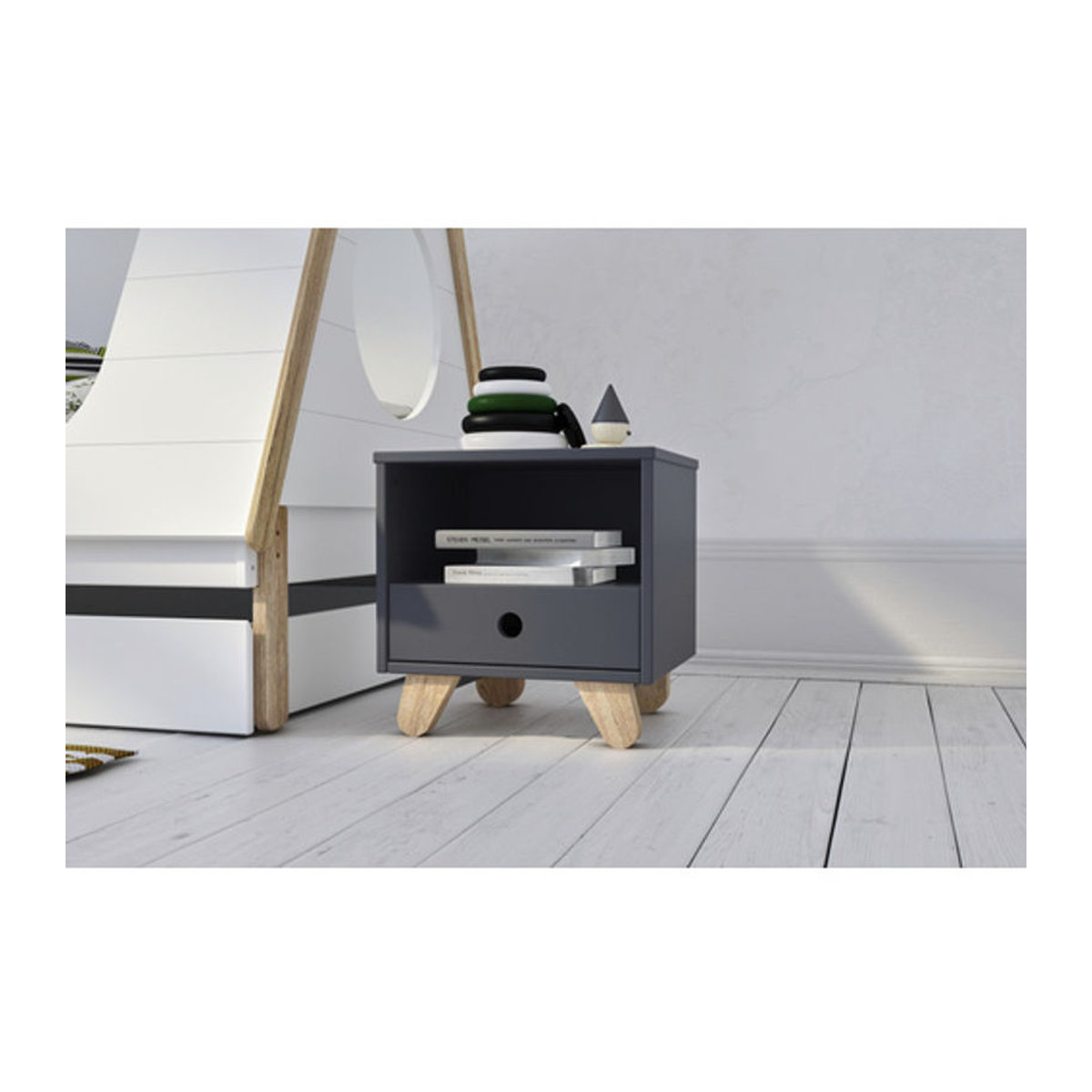 Möbilia Nachttisch in Skandinavischem Design aus Holz und MDF, Grau/Natur - Bild 2