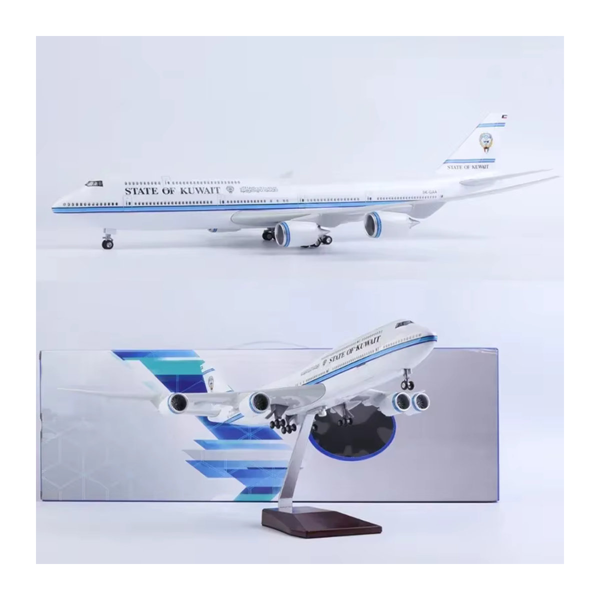 Modellflugzeug Corporation Kuwaiti B747 Flugzeugmodell im Maßstab 1:150 mit LED-Licht aus Druckguss, Länge: 47 cm - Bild 2