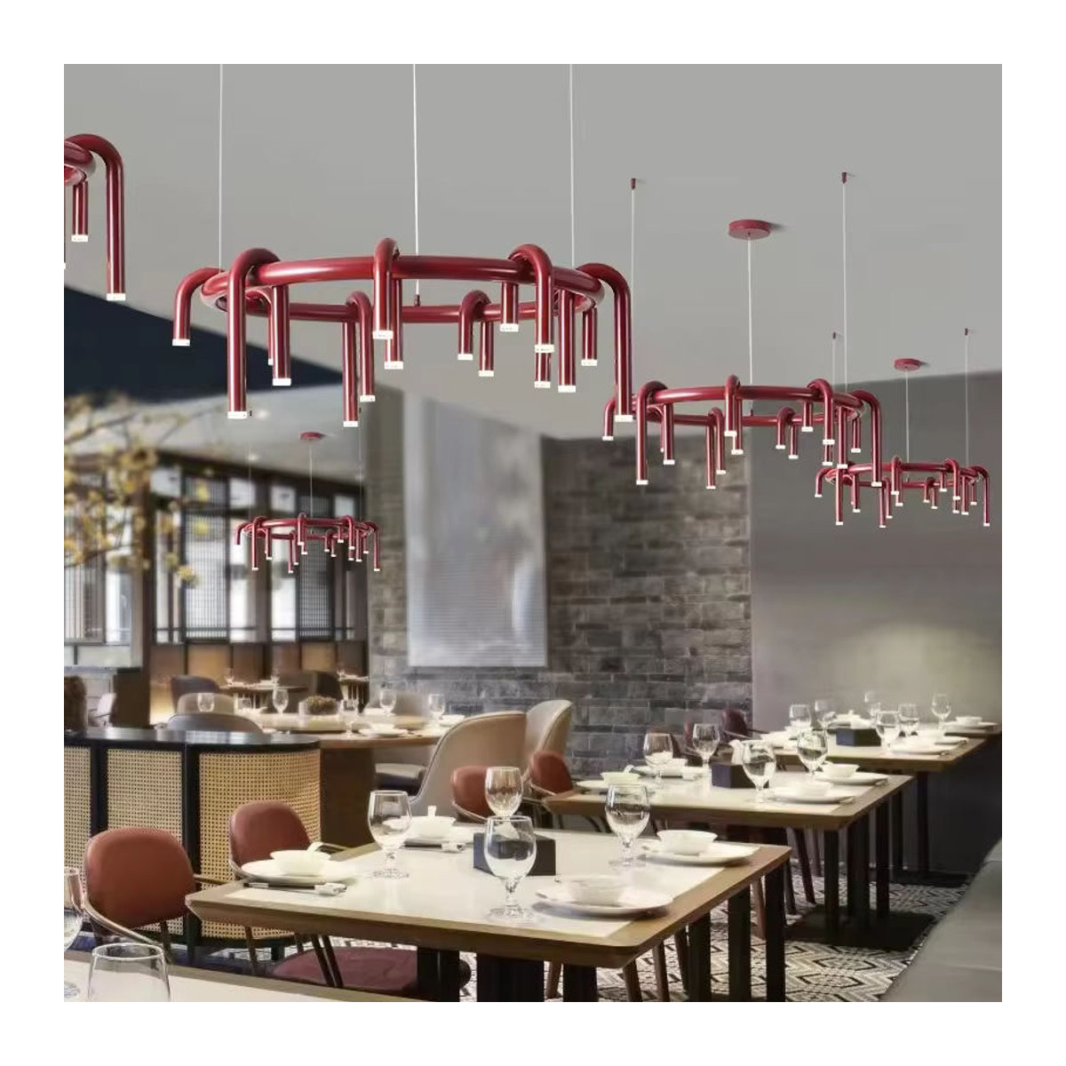 Modern Designer U-förmiger Kronleuchter von TAONUANSHU aus Metall in Rot und Schwarz mit höhenverstellbarem Kabel für Esszimmer, Küche, Bar oder Restaurant - Bild 2