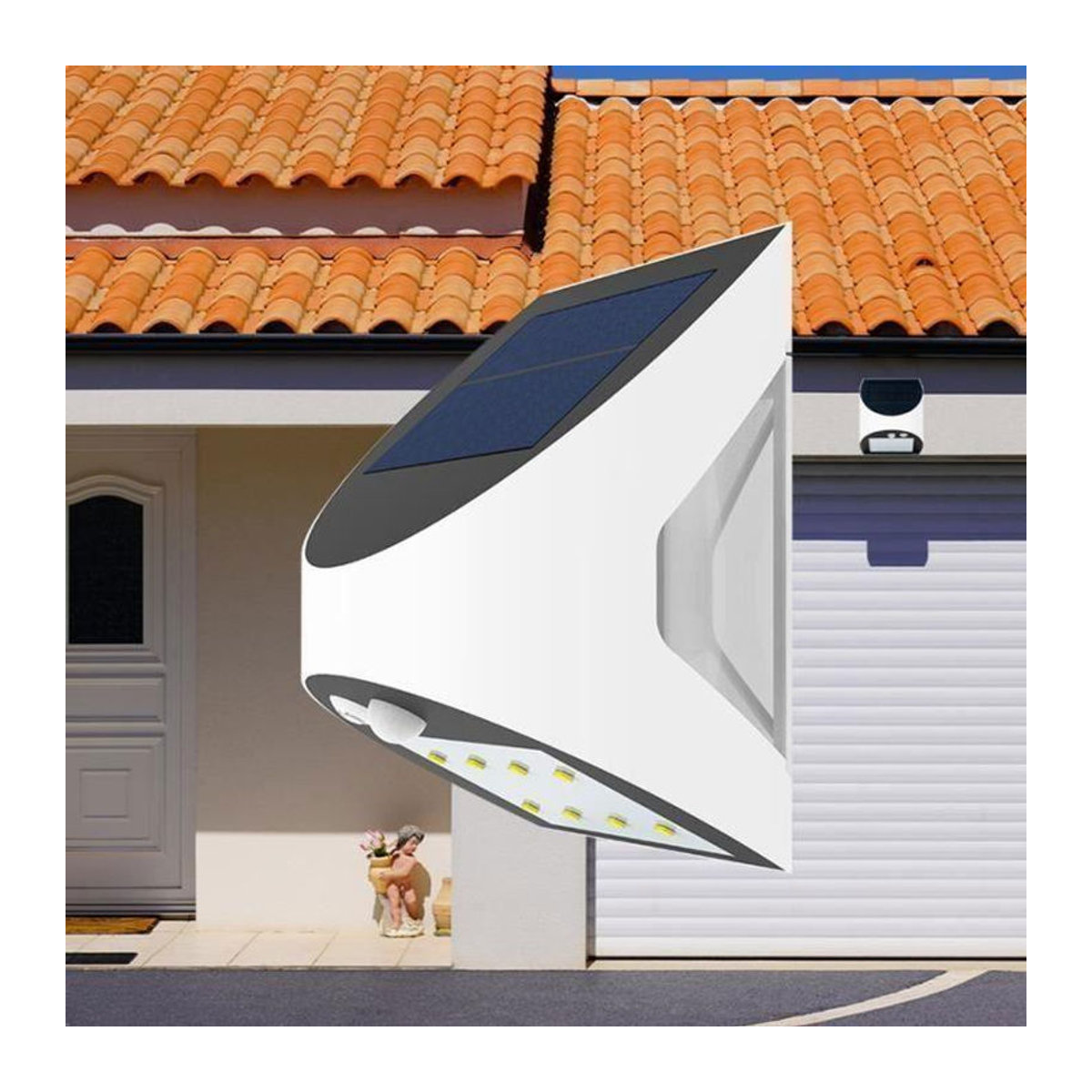Modern LED Solar Wandleuchte mit Bewegungsmelder IP54 in Weiß - Bild 3