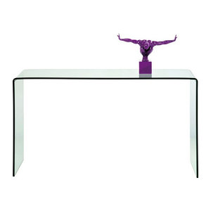Modern minimalistischer Konsolentisch CLEARCLUB von Kare in Weiß mit Glasplatte, B/T/H: 120 x 30 x 76 cm