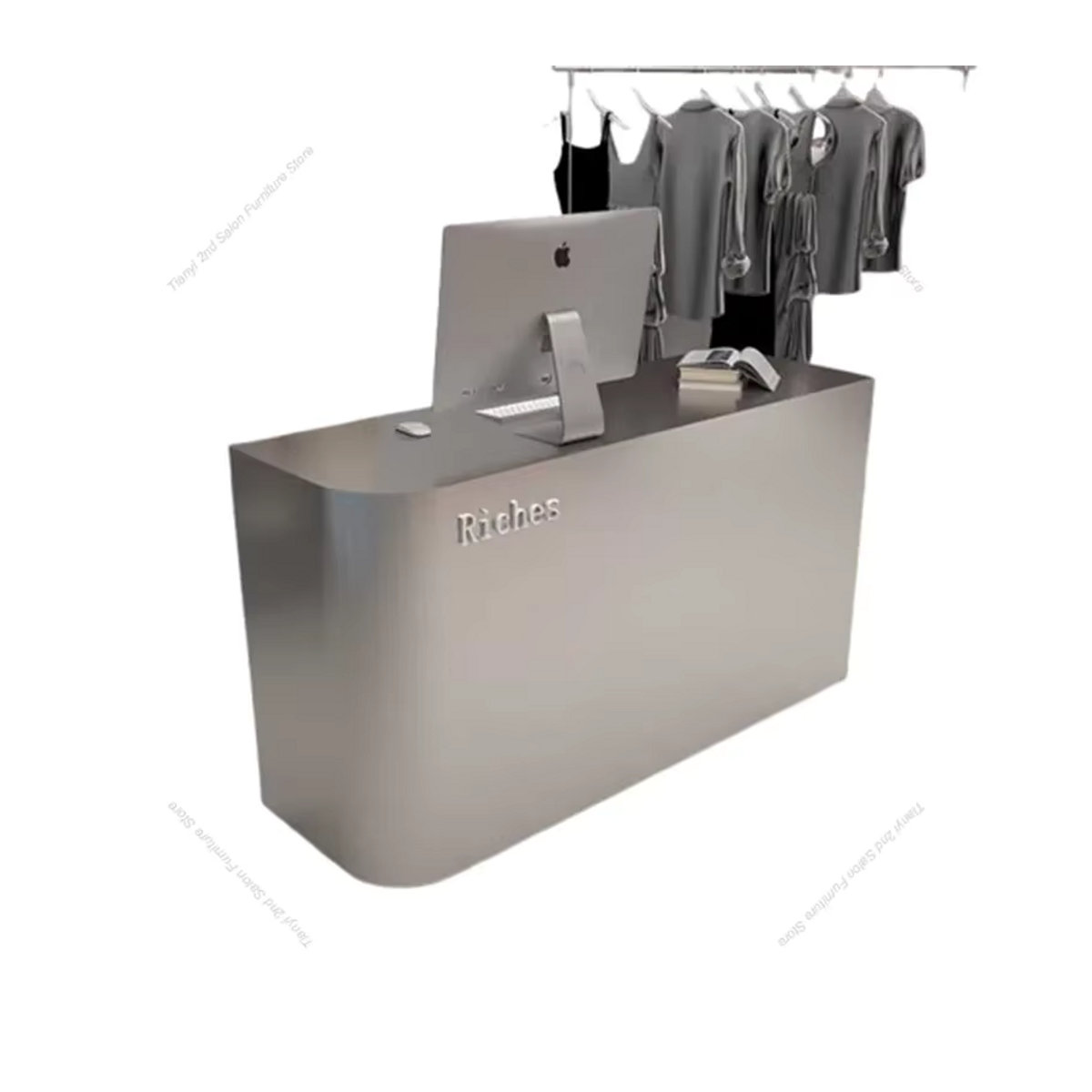 Moderne Empfangstheke FYRD in Silber aus Metall für Schönheitssalons und Vorräume, B/T/H: 100 x 80 x 50 cm - Bild 4