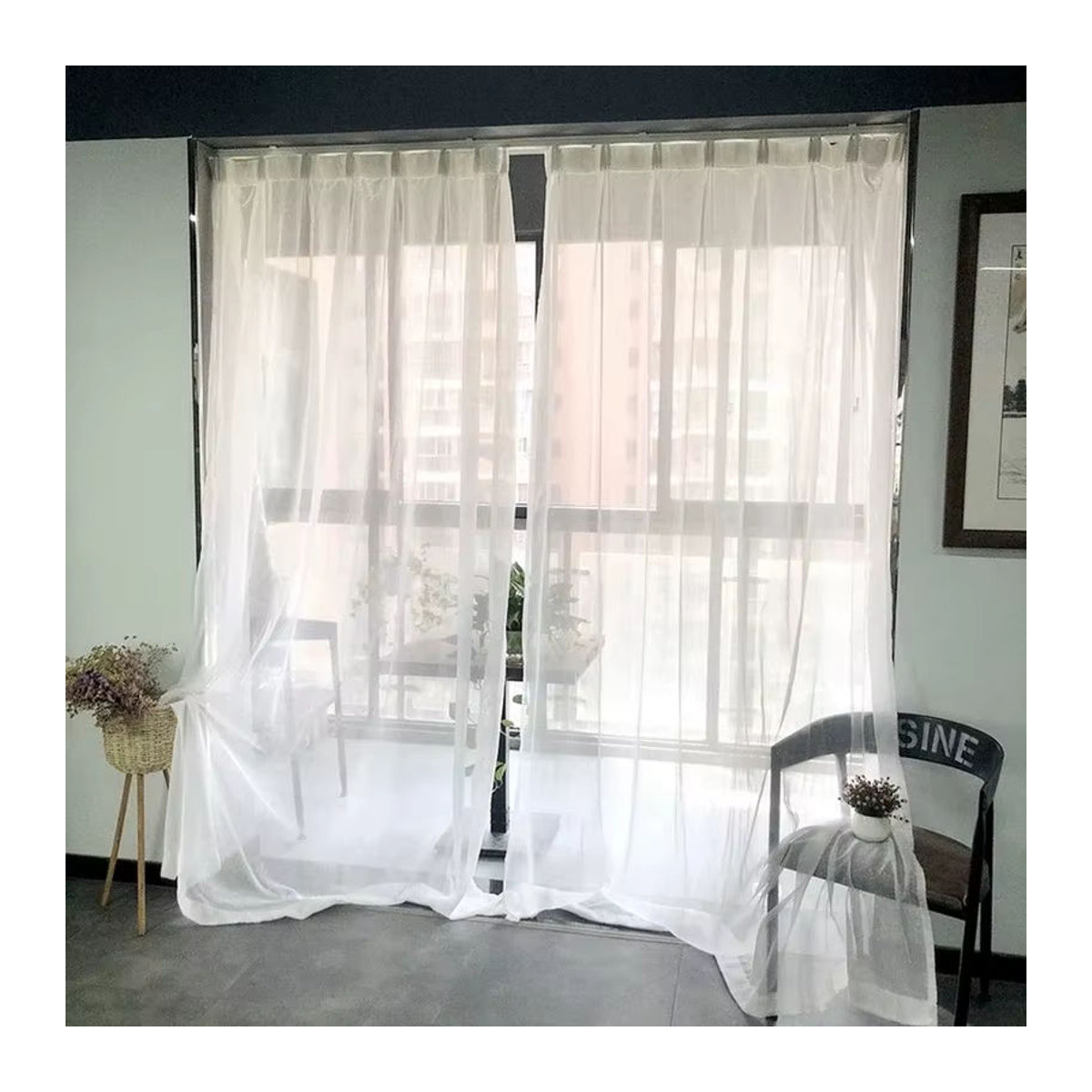 Moderne glänzende Tüllvorhänge mit silbernen Streifen als transparente Voile Gaze für dein Wohnzimmer oder Schlafzimmer - Bild 3