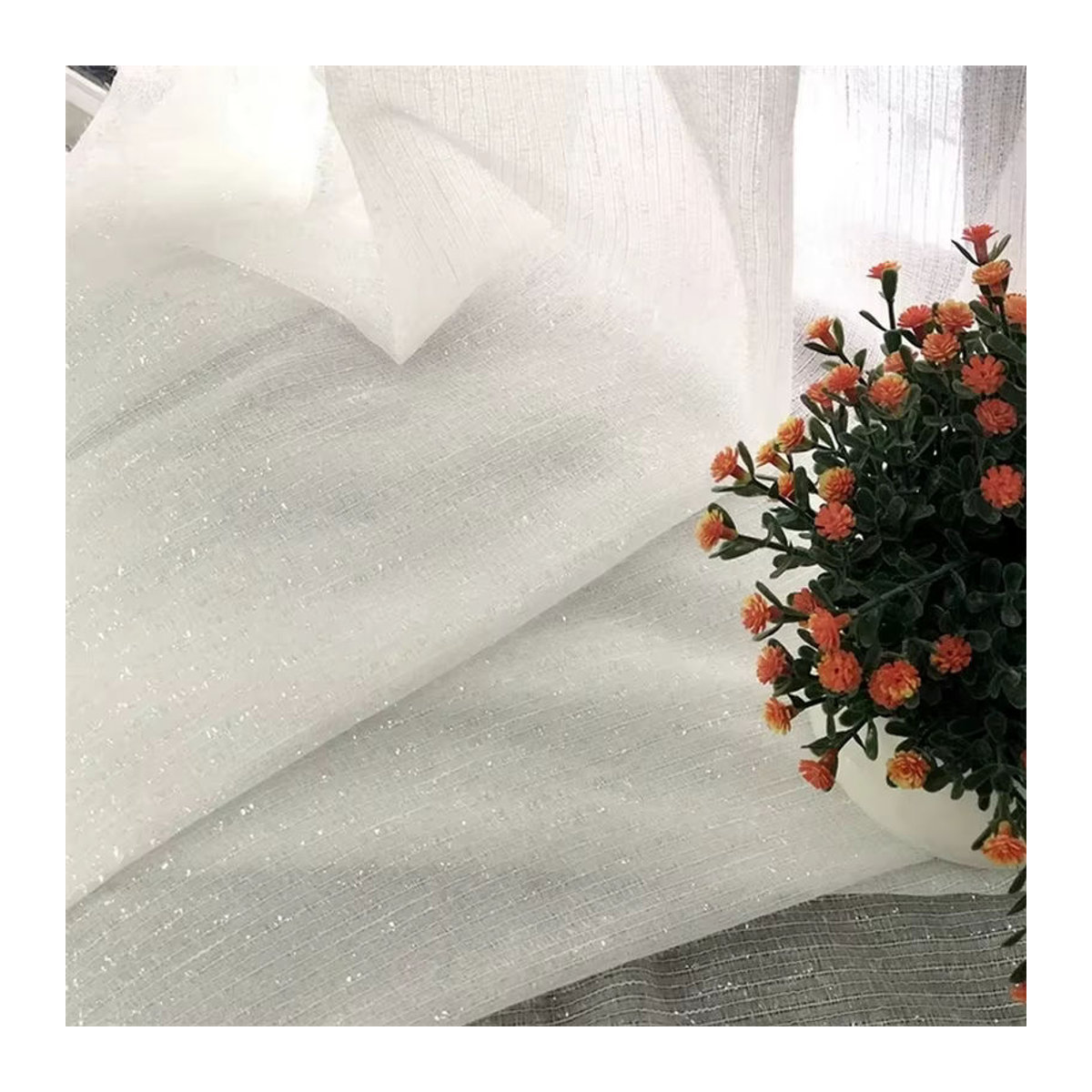 Moderne glänzende Tüllvorhänge mit silbernen Streifen als transparente Voile Gaze für dein Wohnzimmer oder Schlafzimmer - Bild 6