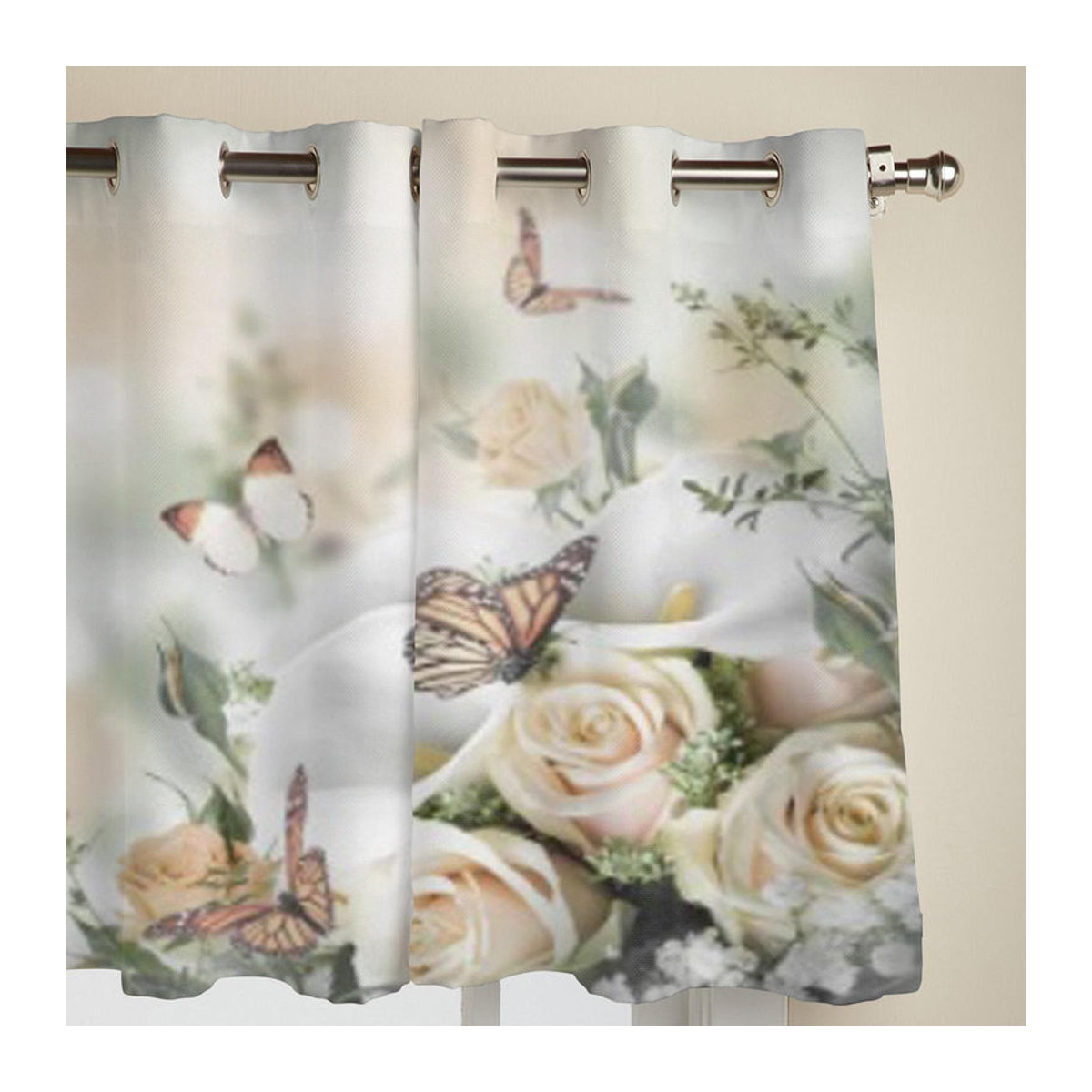 Moderne halbtransparente Fenstervorhänge von Binchi Outdoor Equipment mit gelben Rosen und Schmetterlingen, Breite: 135 cm, Höhe: 60 cm - Bild 2
