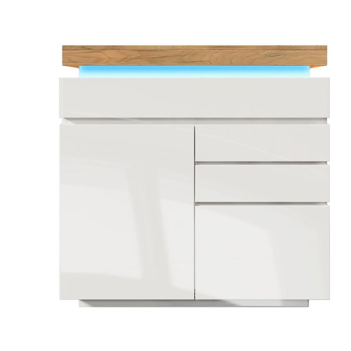 Moderne Kommode von AB Store mit 2 Türen und 3 Schubladen sowie LED-Beleuchtung in Weiß, B/T/H: 110 x 39 x 115 cm - Bild 1