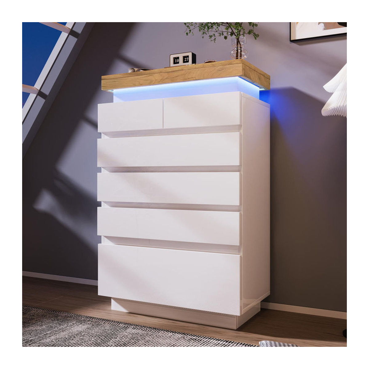 Moderne Kommode von AB Store mit 6 Schubladen und LED-Beleuchtung in Weiß, B/T/H: 73 x 39 x 115 cm - Bild 2